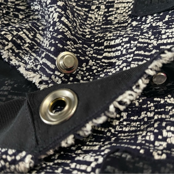 Ann Taylor Tweed Blazer navy white classic style fringed edges size 6 - Picture 6 of 16